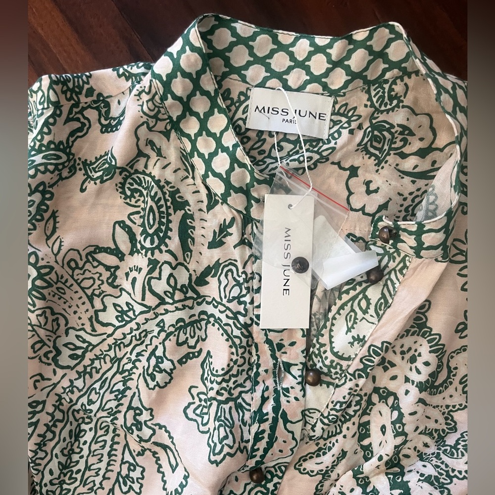 New Women's Green Paisley Maxi Dress with Long Sleeves one size - Picture 12 of 15